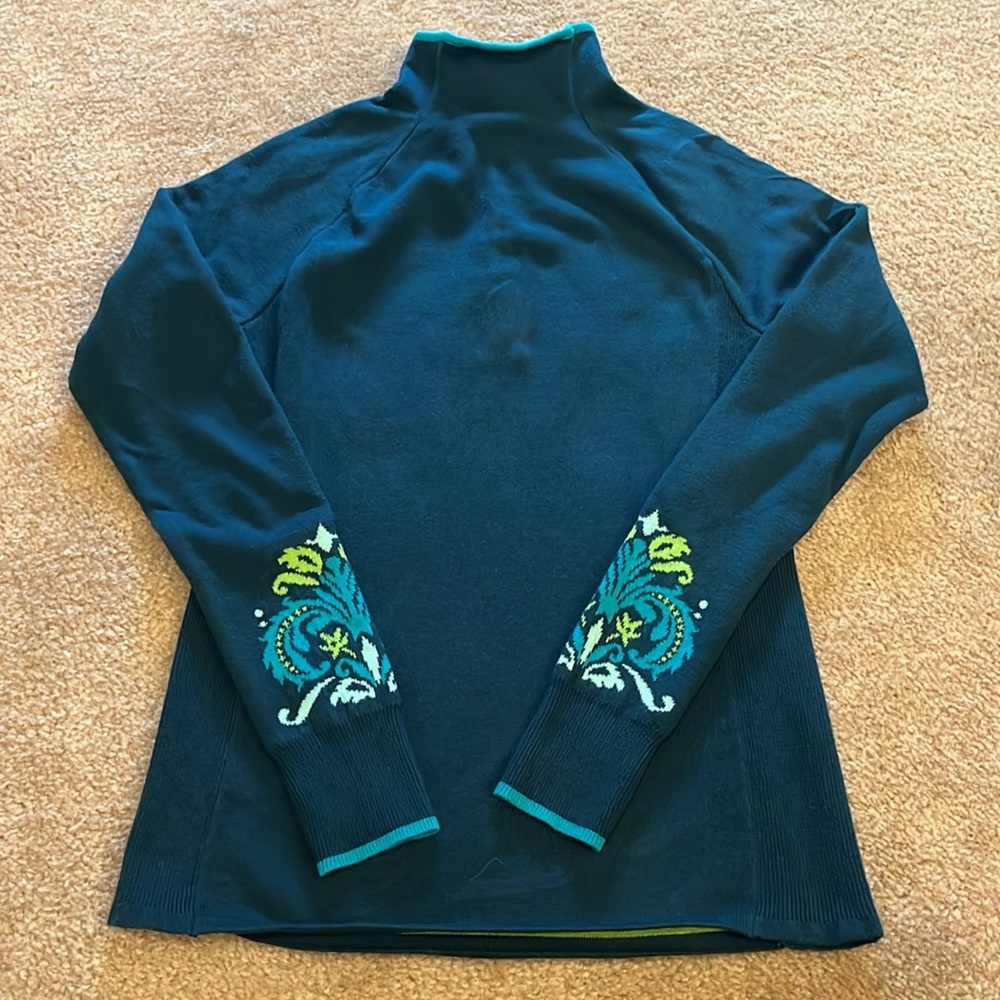 Athleta 1/4 Zip Floral Knit Pullover Sweater
Blue Green with Thumbholes - Size S - Picture 4 of 5
